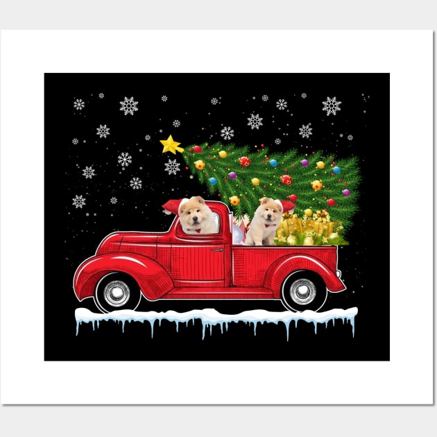 Red Truck pick up chow chow dog Christmas  lover gift T-Shirt Wall Art by CoolTees